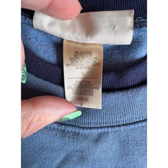 Snowhappens! Cute Blue Winter Crewneck Holiday Sweater Women Large w/ Polarbear - Picture 3 of 7